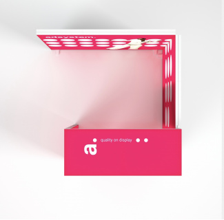 LED Messestand 3x3 mit Theke und Dach