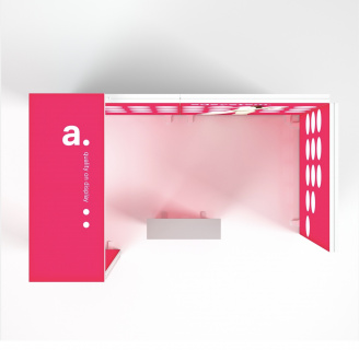 LED Messestand 4x2 mit Theke und Dach