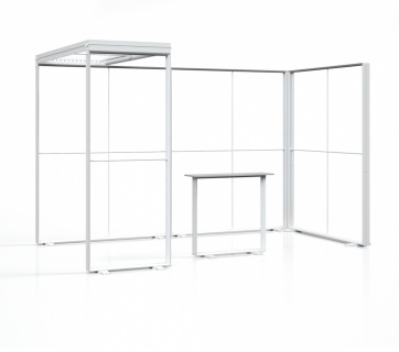 LED Messestand 4x2 mit Theke und Dach