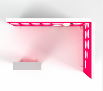 LED Messestand Eckstand 3x2 mit Theke und Druck