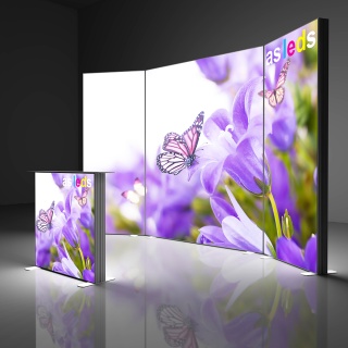 LED Messestand 400cm Breit mit Theke und Druck SEGO 02