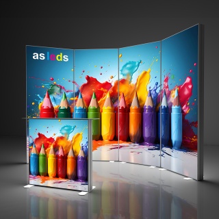 LED Messestand 400cm Breit mit Theke und Druck SEGO 03
