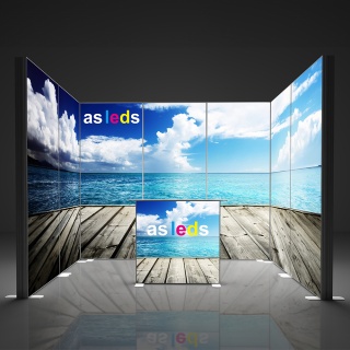 LED Messestand Eckstand mit Theke und Druck SEGO 04