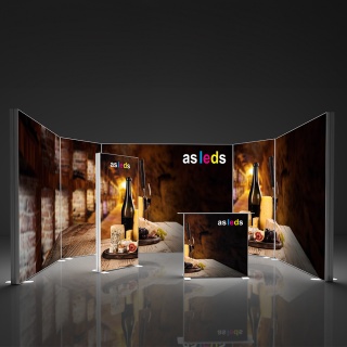 Mobiler LED Messestand Reihenstand mit Theke Sego 06