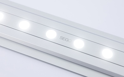 Mobiler LED Messestand Reihenstand mit Theke Sego 06