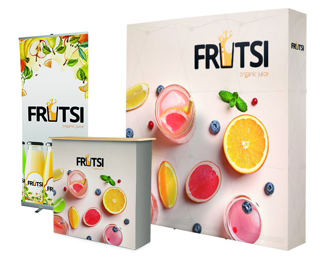 Messestand Fruit mit Messewand, Roll Up und Messetheke