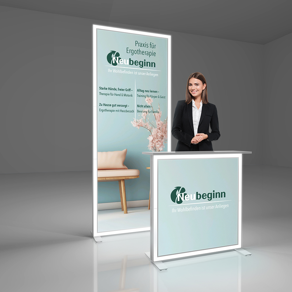 Mobiler LED Messestand proLeds mit LED Theke